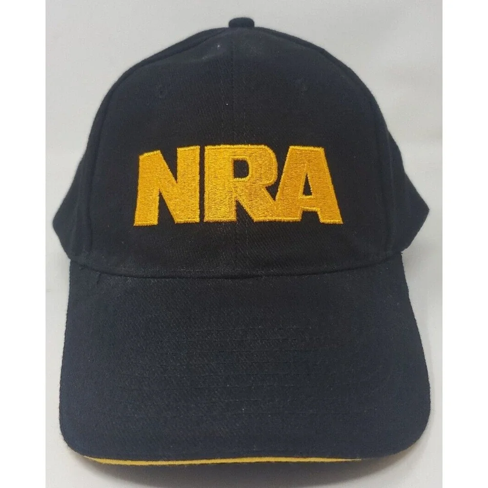 NRA Hat Ball Cap Black Yellow Adjustable National Rifle Assoc American Flag